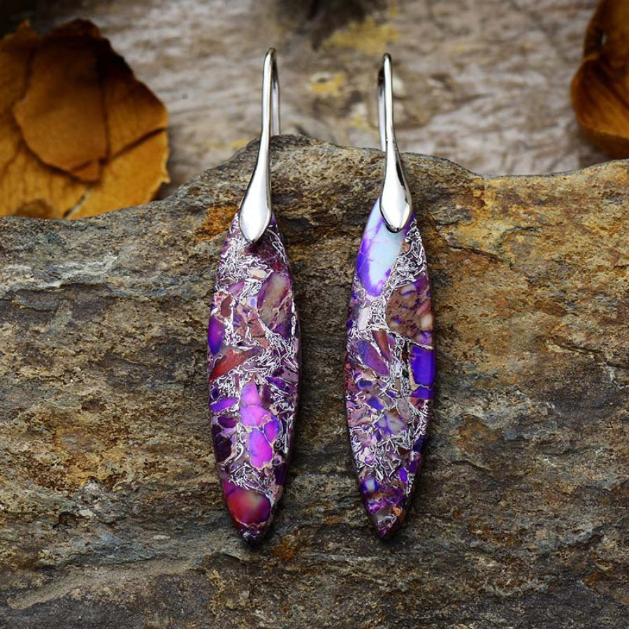 Copper Natural Stone Geometric Shape Earrings Purple/Silver / One Size Apparel and Accessories