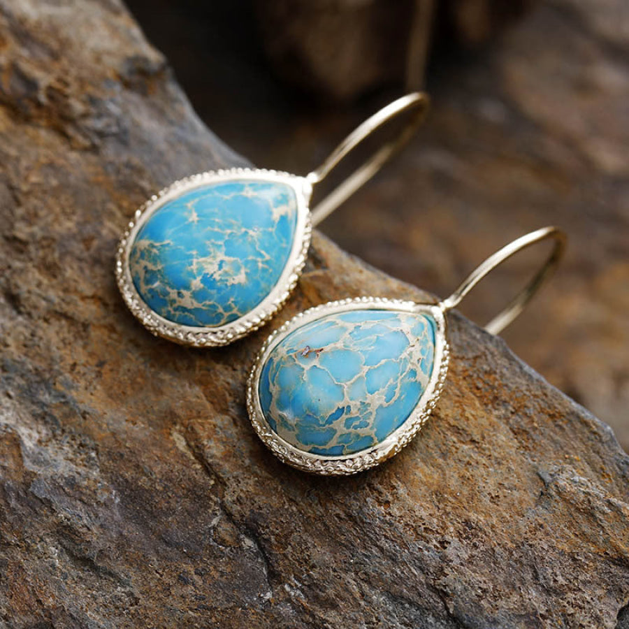 Copper Natural Stone Teardrop Shape Earrings Apparel and Accessories