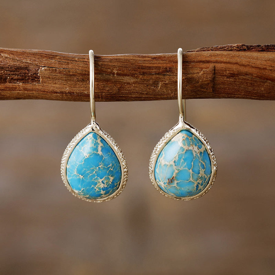 Copper Natural Stone Teardrop Shape Earrings Pastel Blue / One Size Apparel and Accessories