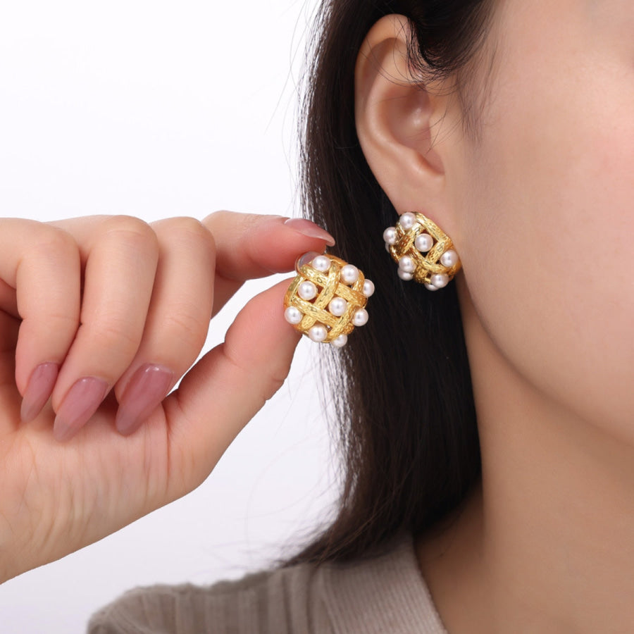 Copper Shell Pearl Stud Earrings Apparel and Accessories