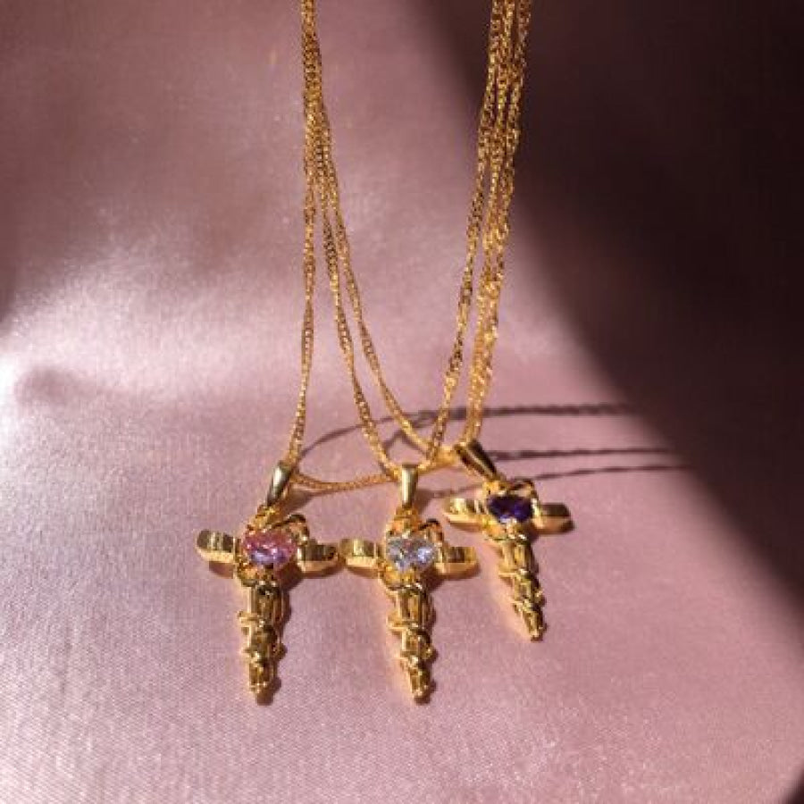 Copper Zircon Cross Pendant Necklace Apparel and Accessories