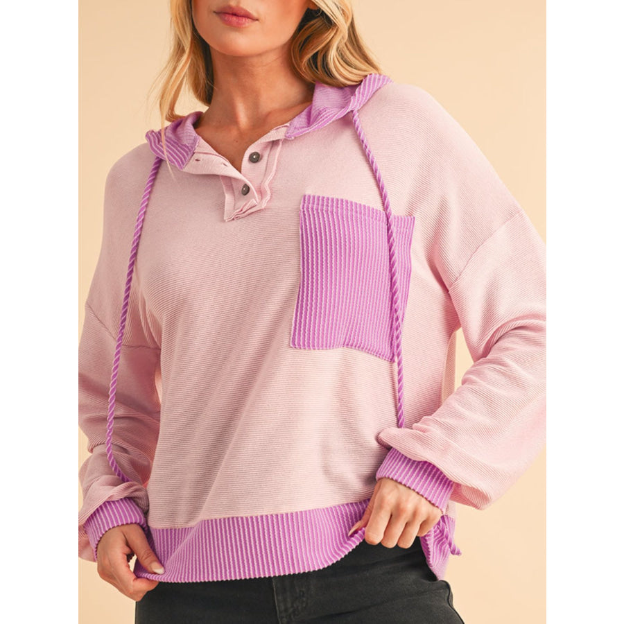 Corded Color Block Drawstring Hoodie Apparel and Accessories