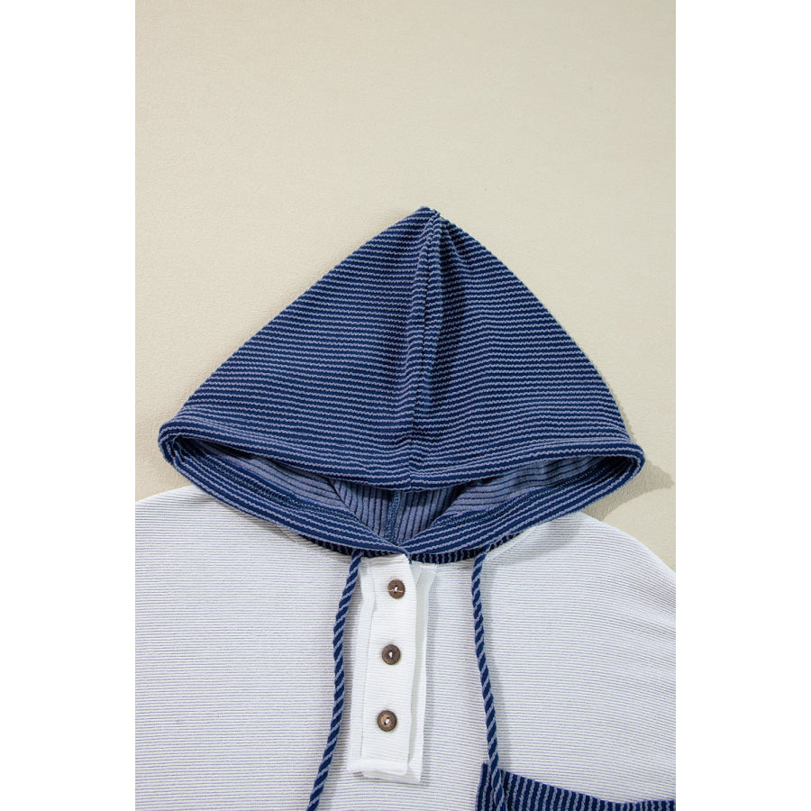 Corded Color Block Drawstring Hoodie Apparel and Accessories