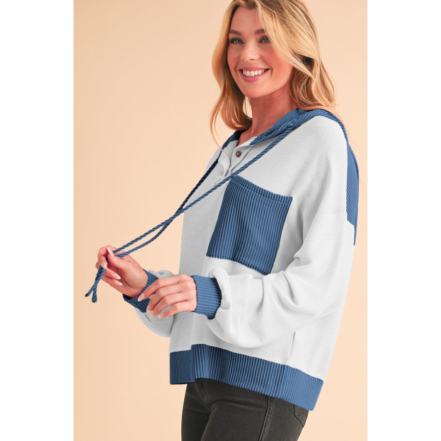 Corded Color Block Drawstring Hoodie Apparel and Accessories