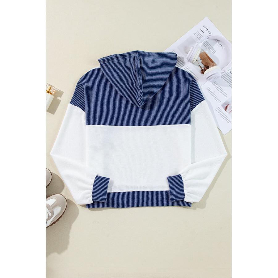 Corded Color Block Drawstring Hoodie Apparel and Accessories