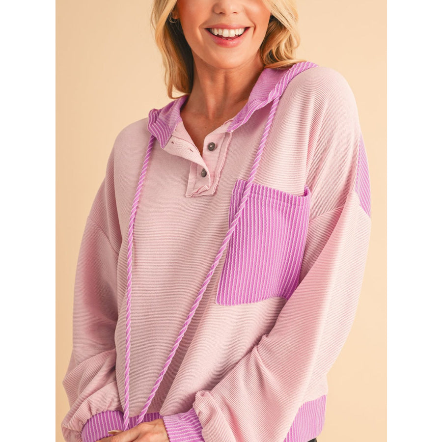 Corded Color Block Drawstring Hoodie Apparel and Accessories