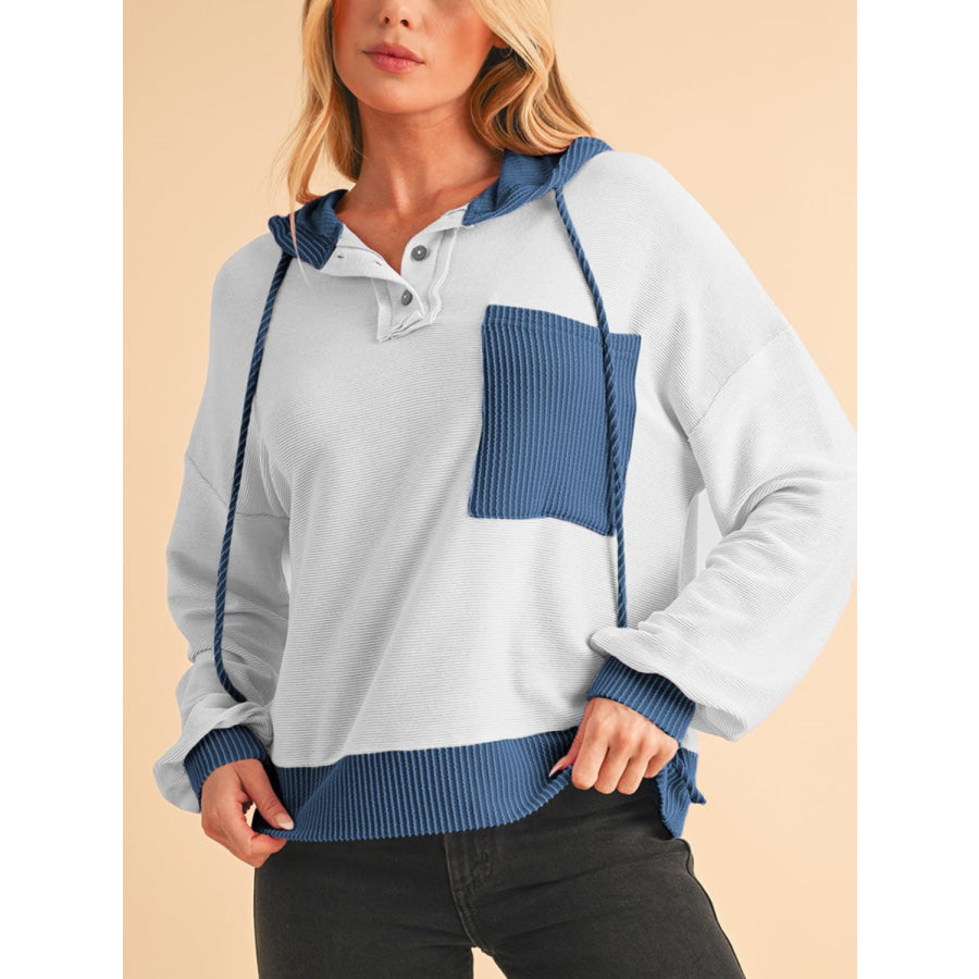 Corded Color Block Drawstring Hoodie Apparel and Accessories