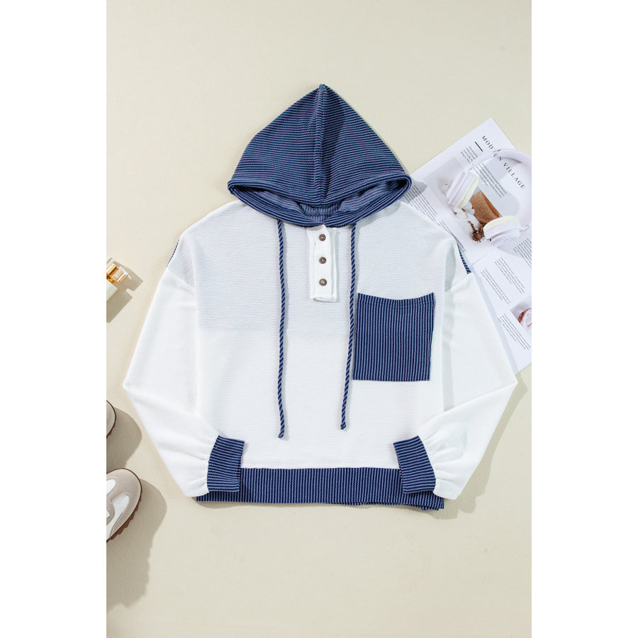 Corded Color Block Drawstring Hoodie Apparel and Accessories