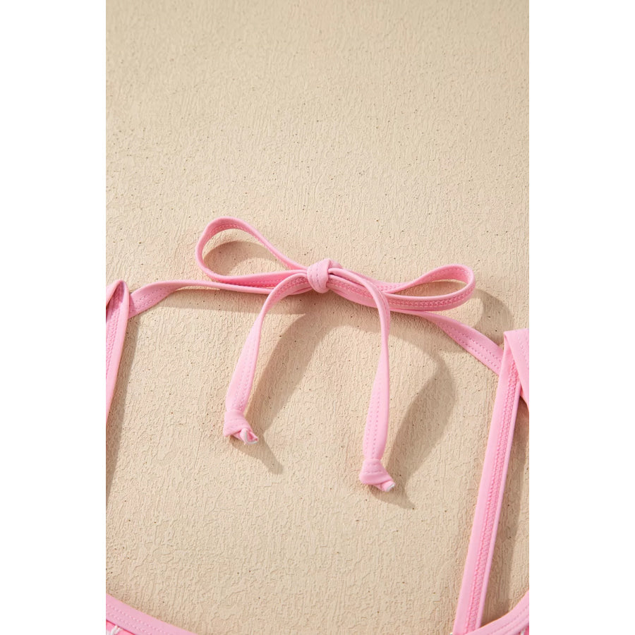 Corded Flower Texture Spaghetti Straps Halter Neck One Piece Swimsuit Apparel and Accessories