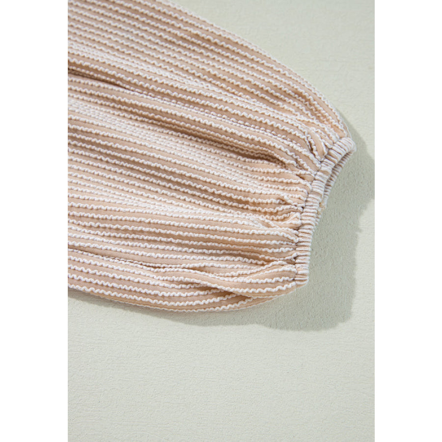 Corded Johnny Collar Long Sleeve Babydoll Blouse Apparel and Accessories