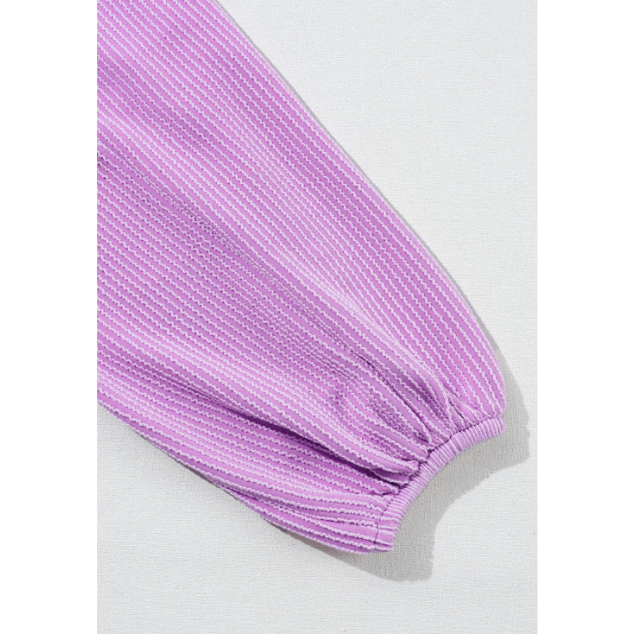 Corded Johnny Collar Long Sleeve Babydoll Blouse Apparel and Accessories