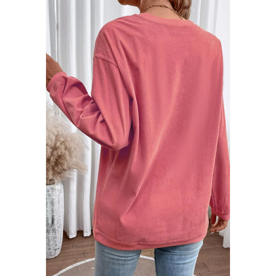 Corded Ribbed Bama Embroidered Letter Graphic Sweatshirt Apparel and Accessories