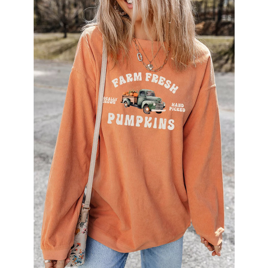 Corded Ribbed Farm Fresh Pumpkins Graphic Sweatshirt Apparel and Accessories