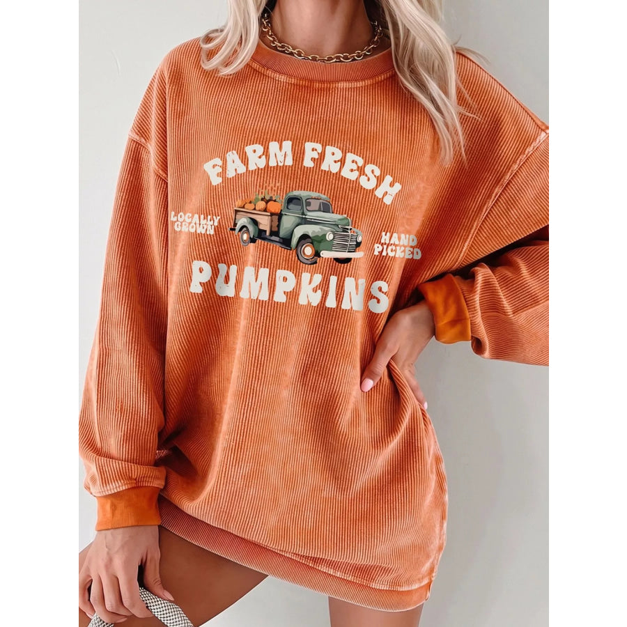Corded Ribbed Farm Fresh Pumpkins Graphic Sweatshirt Apparel and Accessories