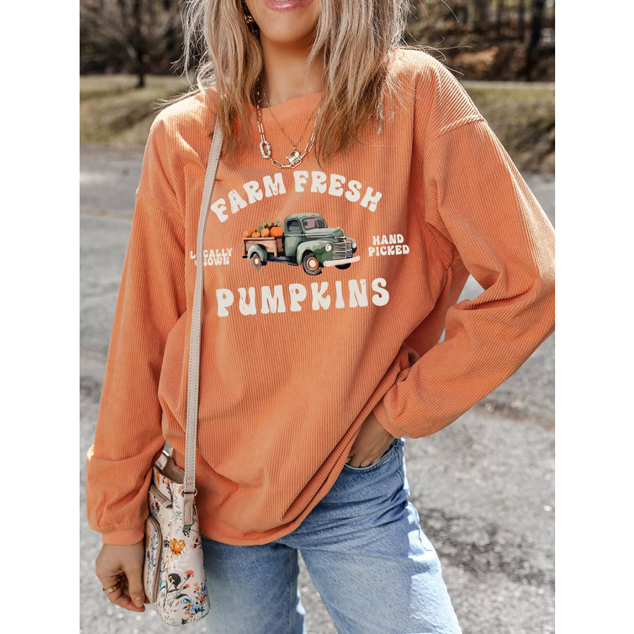 Corded Ribbed Farm Fresh Pumpkins Graphic Sweatshirt Apparel and Accessories