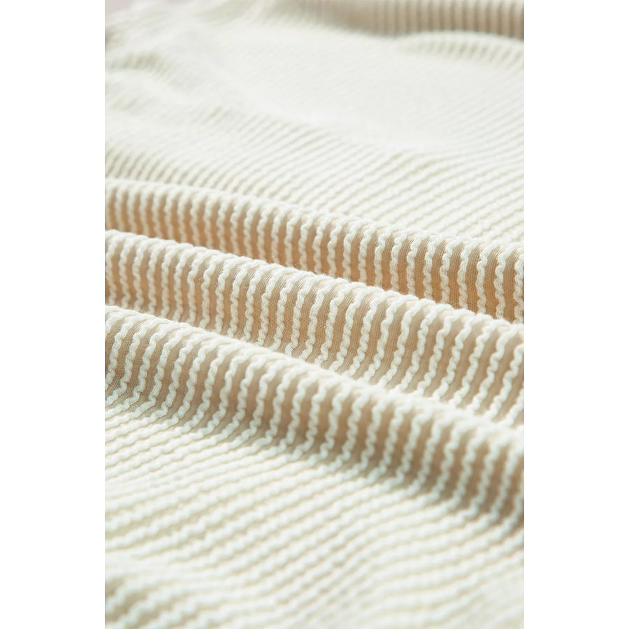 Corded Texture Lantern Sleeve Buttons Henley Sweatsuit Apparel and Accessories