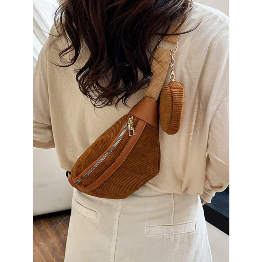 Corduroy Adjustable Strap Crossbody Bag with Pouch Apparel and Accessories