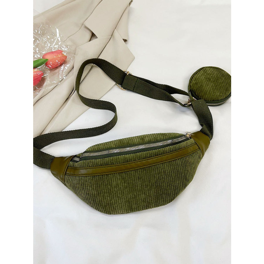 Corduroy Adjustable Strap Crossbody Bag with Pouch Apparel and Accessories