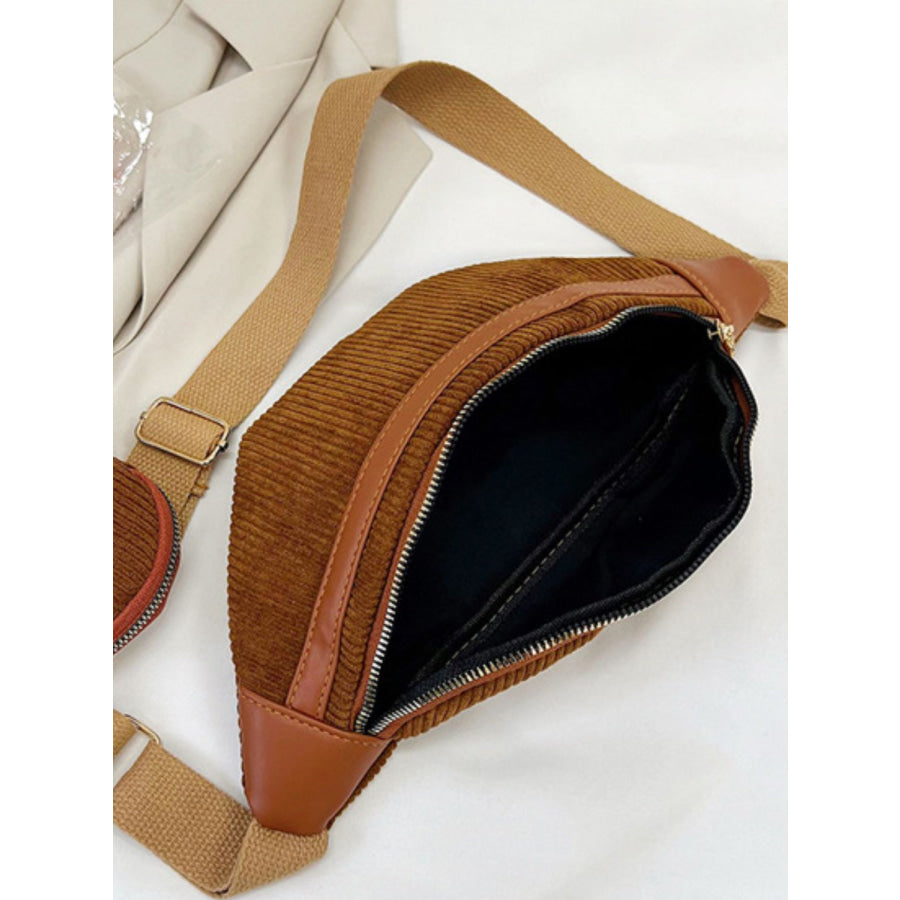 Corduroy Adjustable Strap Crossbody Bag with Pouch Apparel and Accessories