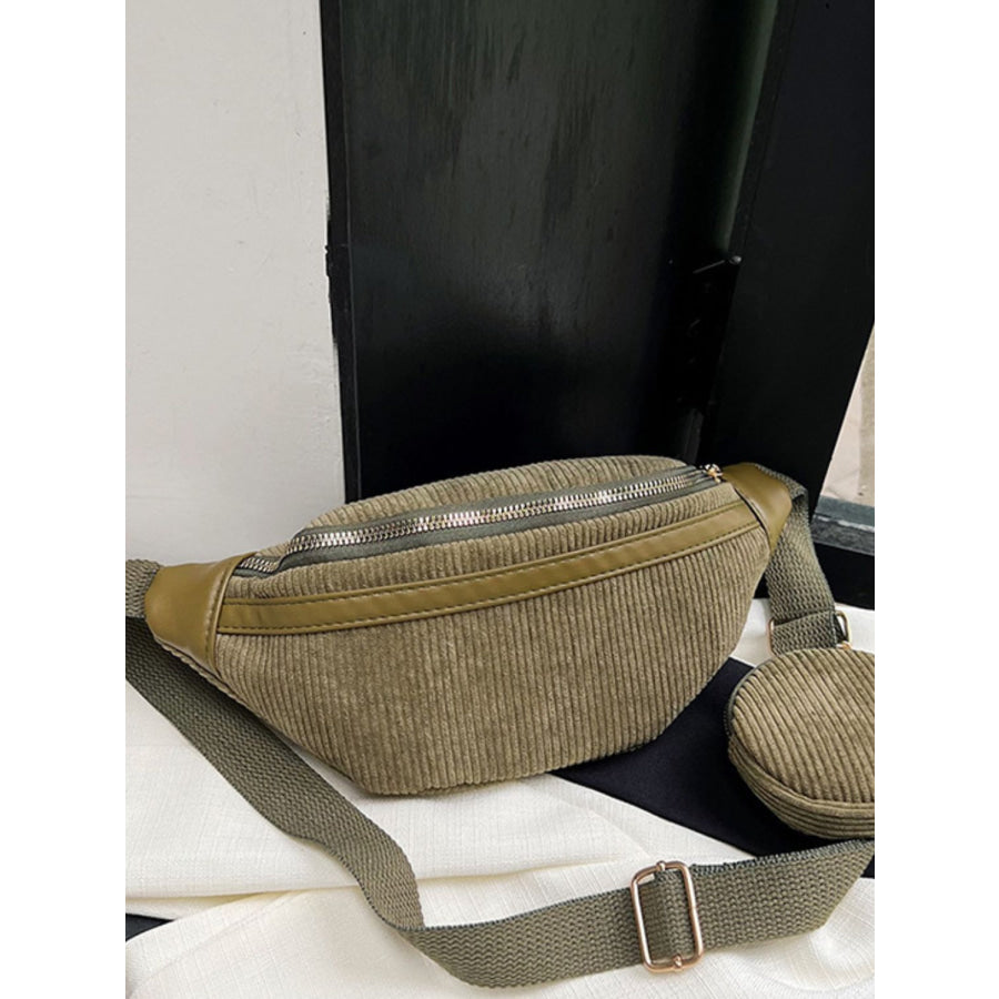 Corduroy Adjustable Strap Crossbody Bag with Pouch Moss / One Size Apparel and Accessories