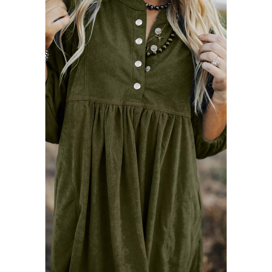 Corduroy Button-Down Babydoll Dress Apparel and Accessories