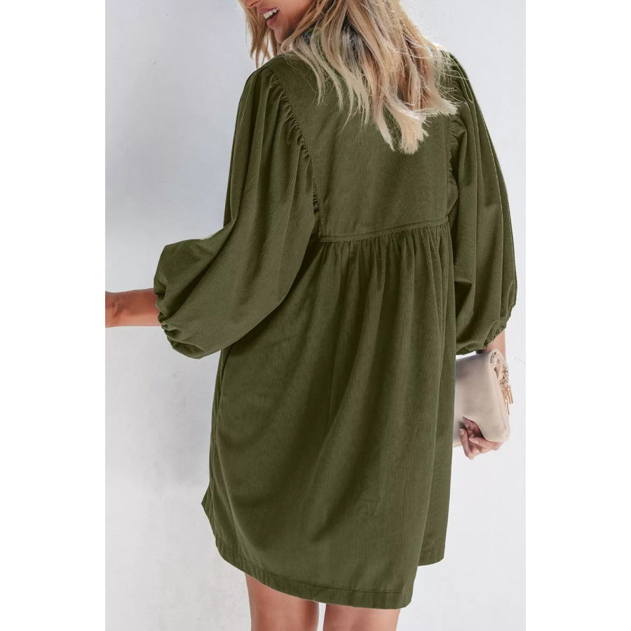 Corduroy Button-Down Babydoll Dress Apparel and Accessories