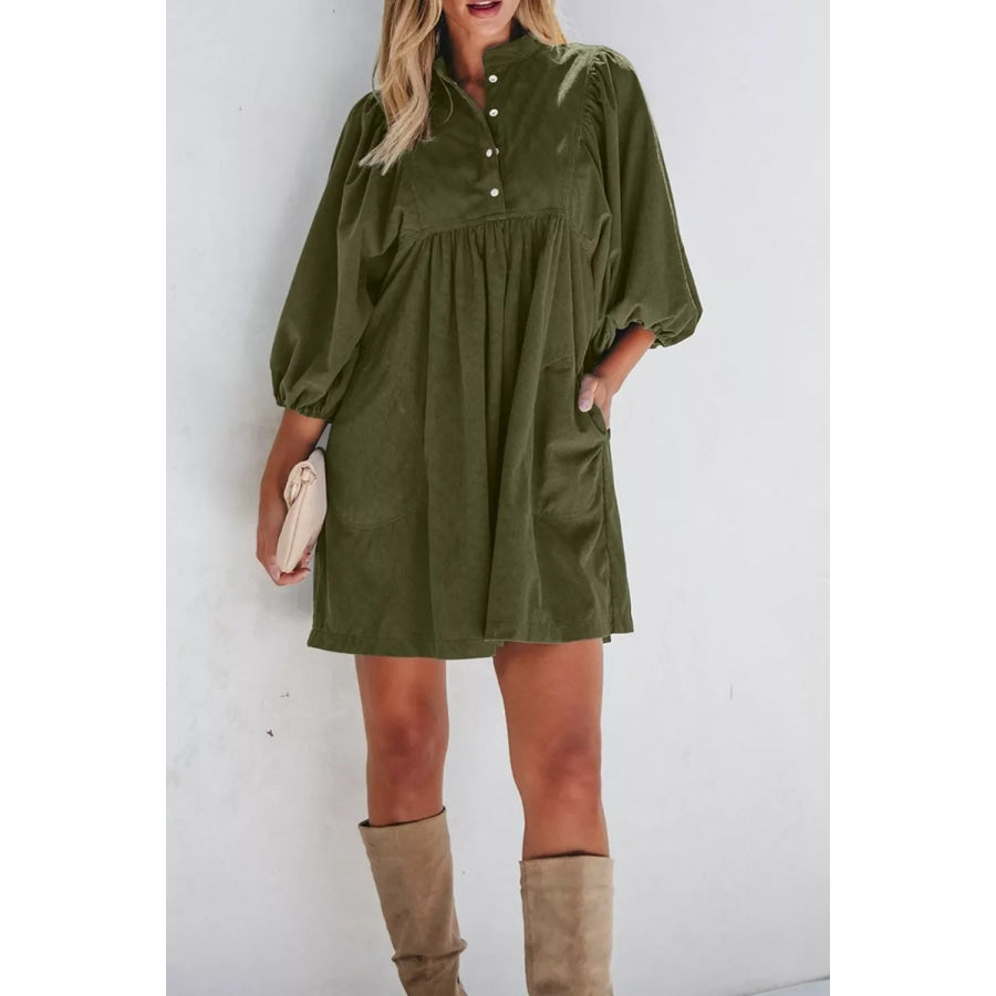 Corduroy Button-Down Babydoll Dress Apparel and Accessories