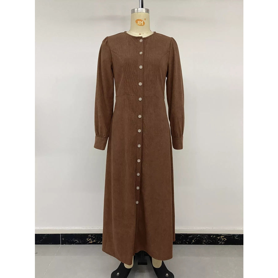 Corduroy Button-Down Maxi Dress Apparel and Accessories
