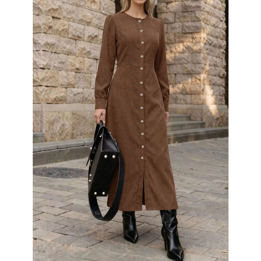 Corduroy Button-Down Maxi Dress Apparel and Accessories