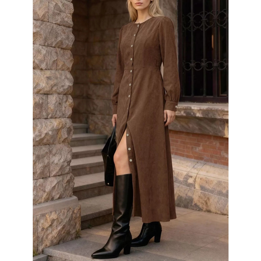 Corduroy Button-Down Maxi Dress Apparel and Accessories