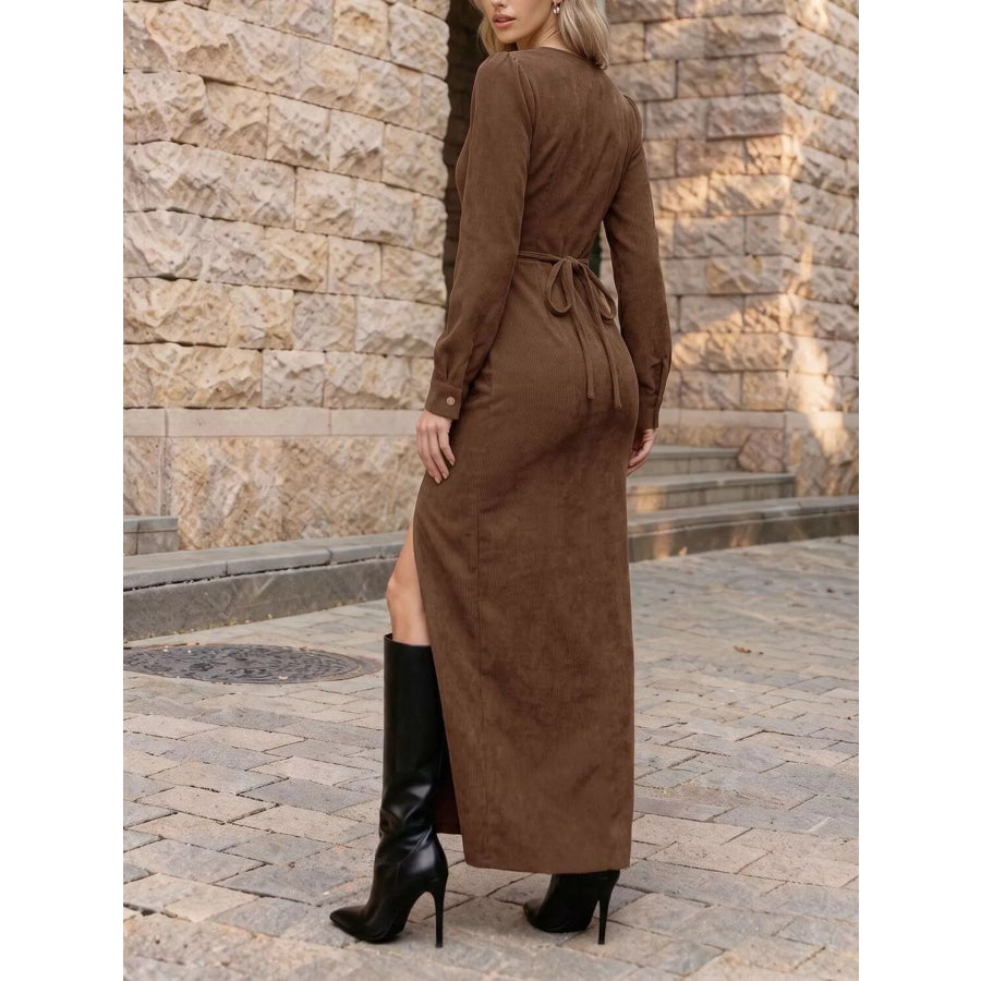 Corduroy Button-Down Maxi Dress Apparel and Accessories