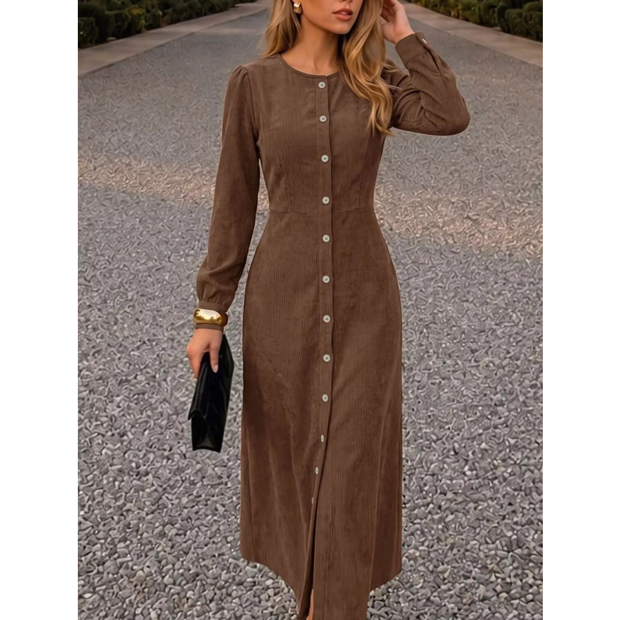 Corduroy Button-Down Maxi Dress Apparel and Accessories