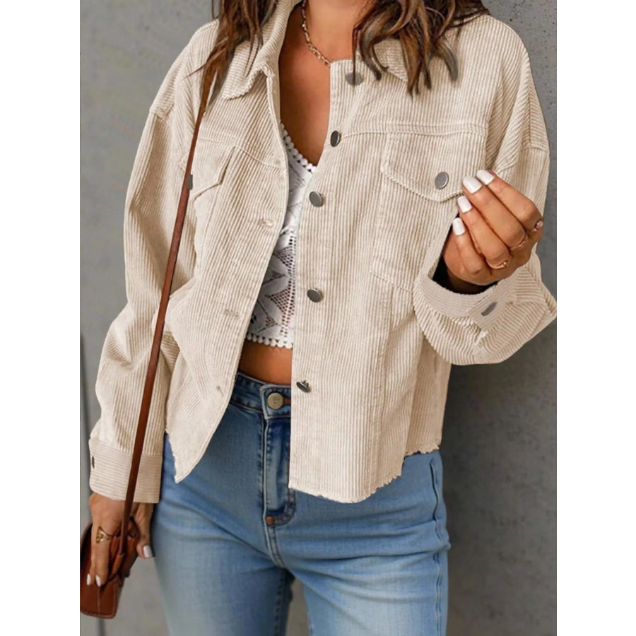 Corduroy Button-Down Shacket Apricot / S Apparel and Accessories