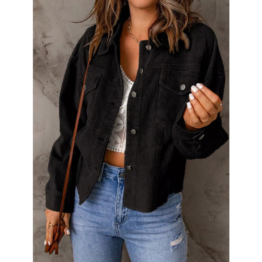 Corduroy Button-Down Shacket Black / S Apparel and Accessories