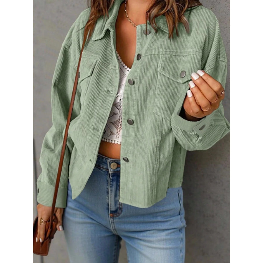 Corduroy Button-Down Shacket Light Green / S Apparel and Accessories