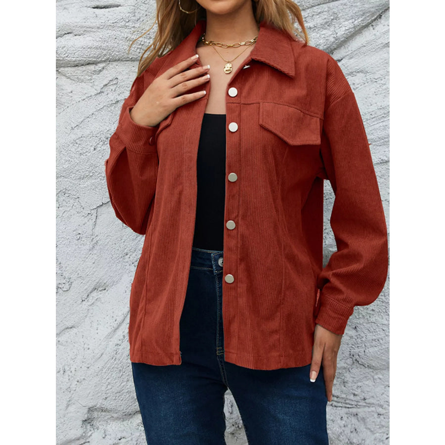 Corduroy Button-Down Shirt with Chest Pockets Apparel and Accessories