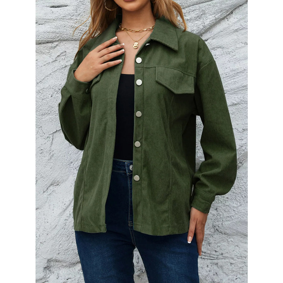 Corduroy Button-Down Shirt with Chest Pockets Moss / S Apparel and Accessories