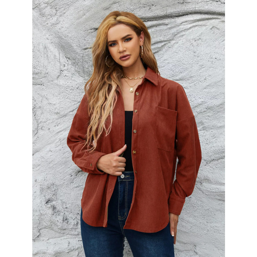 Corduroy Button-Up Shirt Amber / S Apparel and Accessories