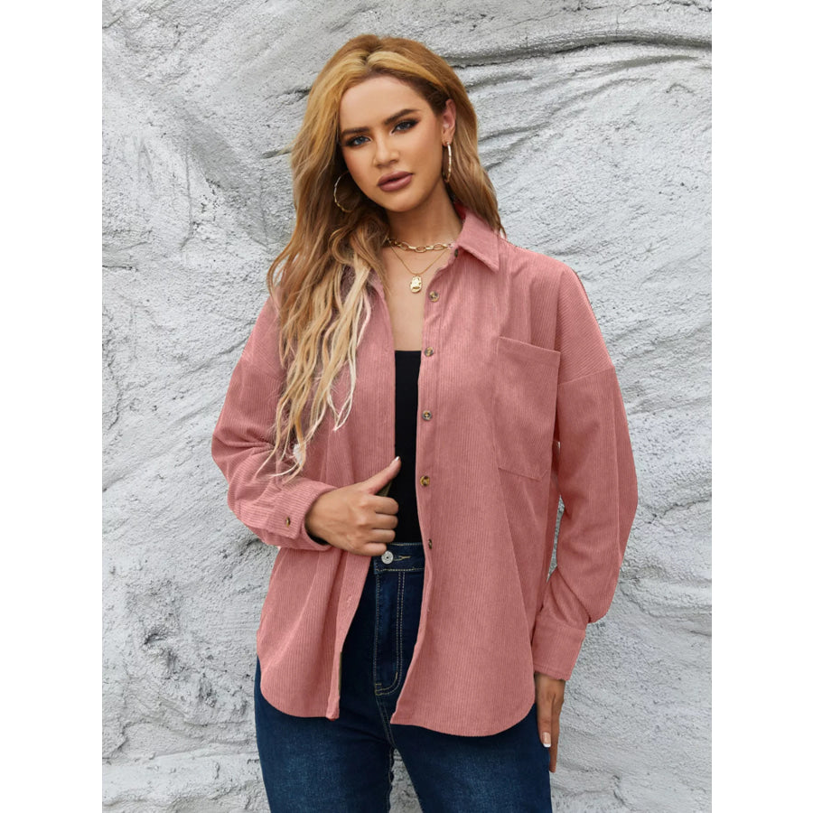 Corduroy Button-Up Shirt Pinkish / S Apparel and Accessories