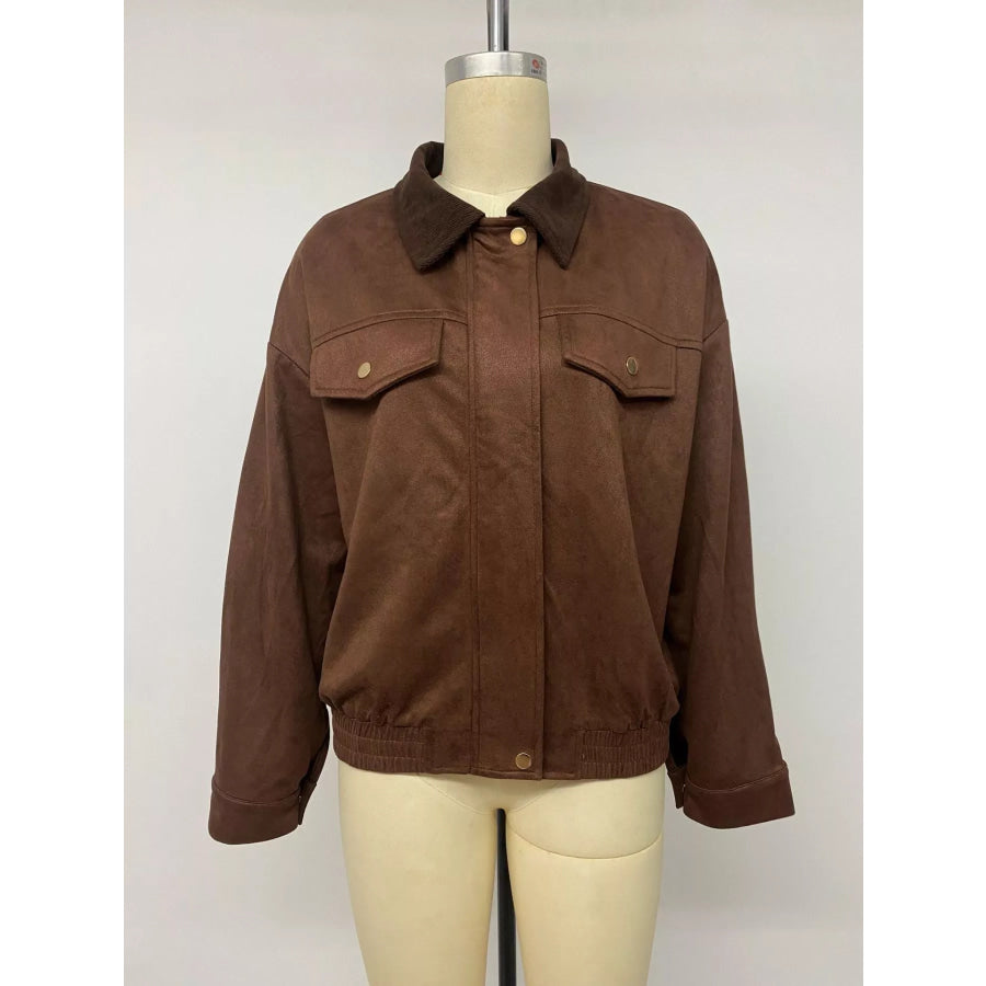 Corduroy Collar Zip-Up Jacket Apparel and Accessories