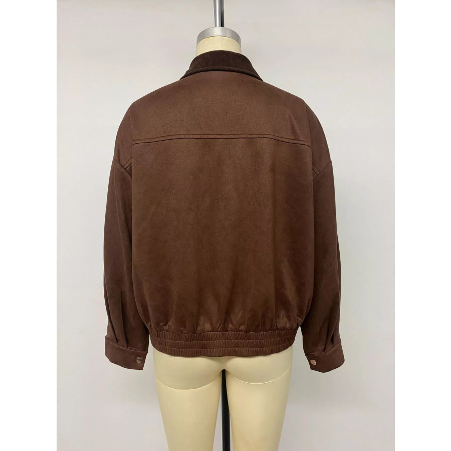 Corduroy Collar Zip-Up Jacket Apparel and Accessories