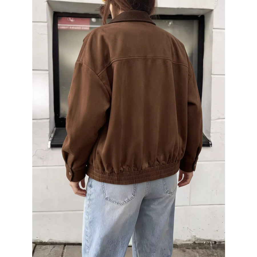Corduroy Collar Zip-Up Jacket Apparel and Accessories