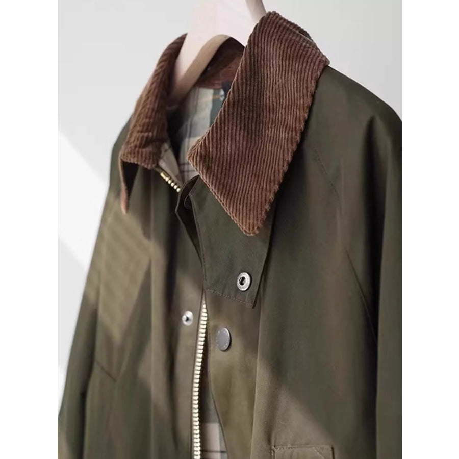 Corduroy Collar Zip Up Jacket Apparel and Accessories