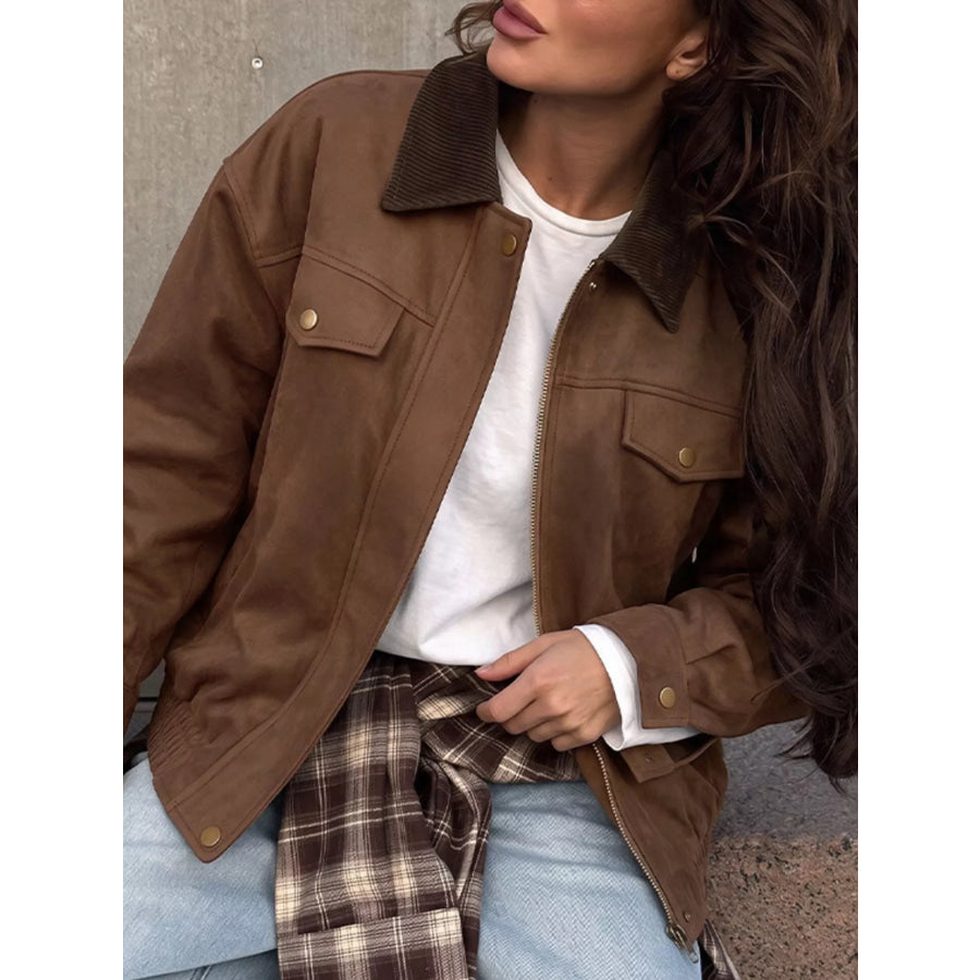 Corduroy Collar Zip-Up Jacket Apparel and Accessories