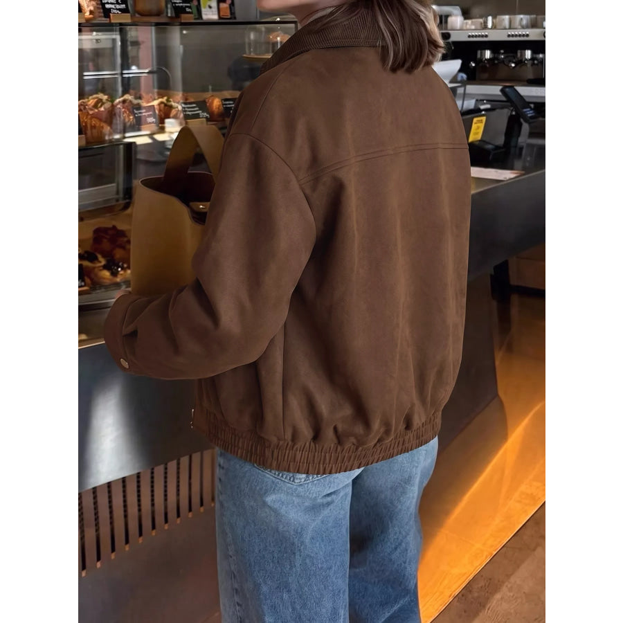 Corduroy Collar Zip-Up Jacket Apparel and Accessories