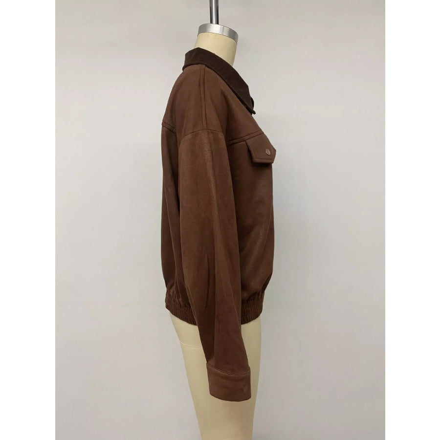 Corduroy Collar Zip-Up Jacket Apparel and Accessories