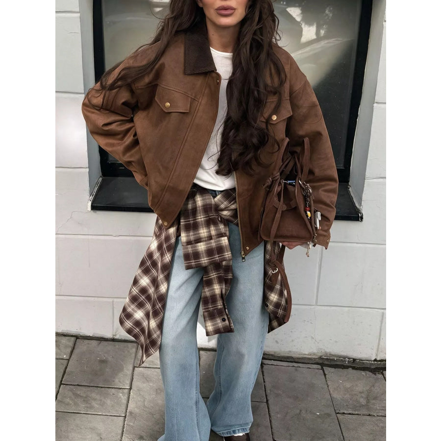 Corduroy Collar Zip-Up Jacket Apparel and Accessories