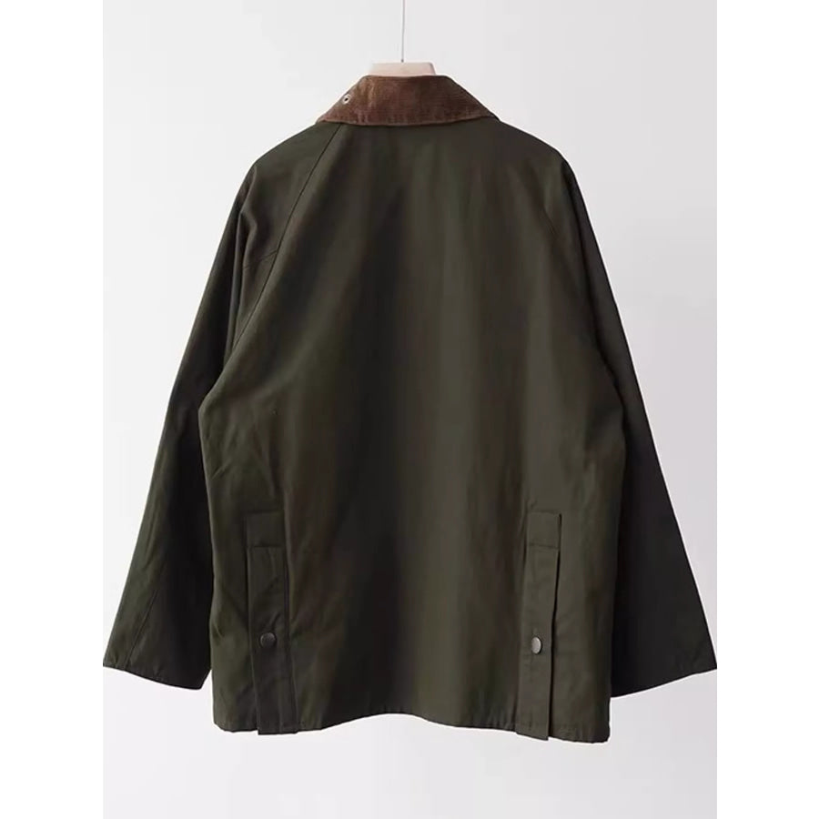 Corduroy Collar Zip Up Jacket Apparel and Accessories
