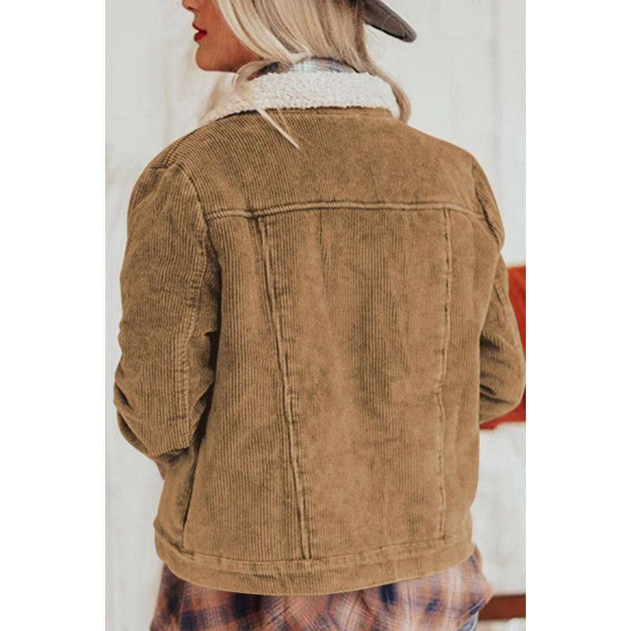 Corduroy Collared Neck Snap Down Jacket Apparel and Accessories