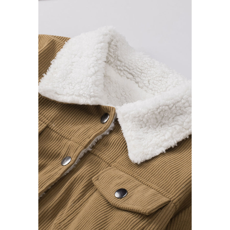 Corduroy Collared Neck Snap Down Jacket Apparel and Accessories